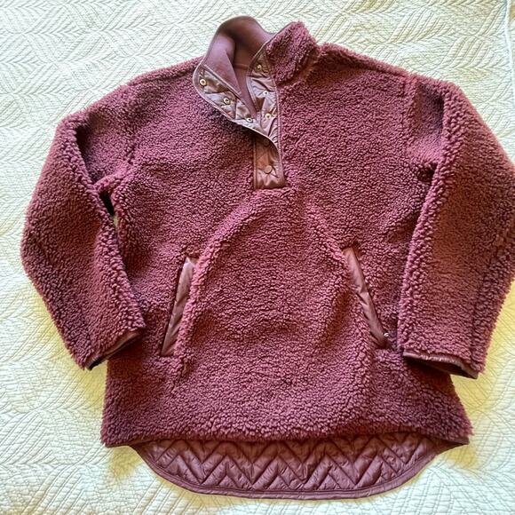 Athleta Outerwear Cozy Sherpa Half Snap Pullover Sweater Deep Burgundy Medium - Picture 1 of 9